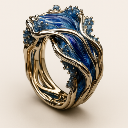 Bague Vintagée Dorée Océanique Ondulée