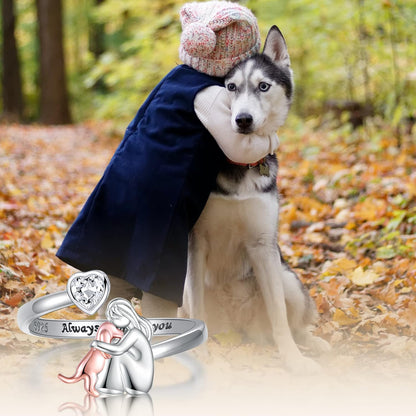 Bague Ajustable pour Chien en Argent Sterling 925 – “Toujours dans Mon Cœur” avec Zirconia