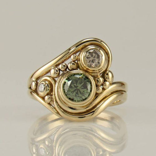 Bague en Zirconia Vert Doré Vintage