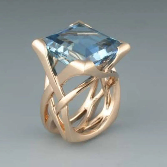 Bague en Zirconium Bleu Vintage Or Rose