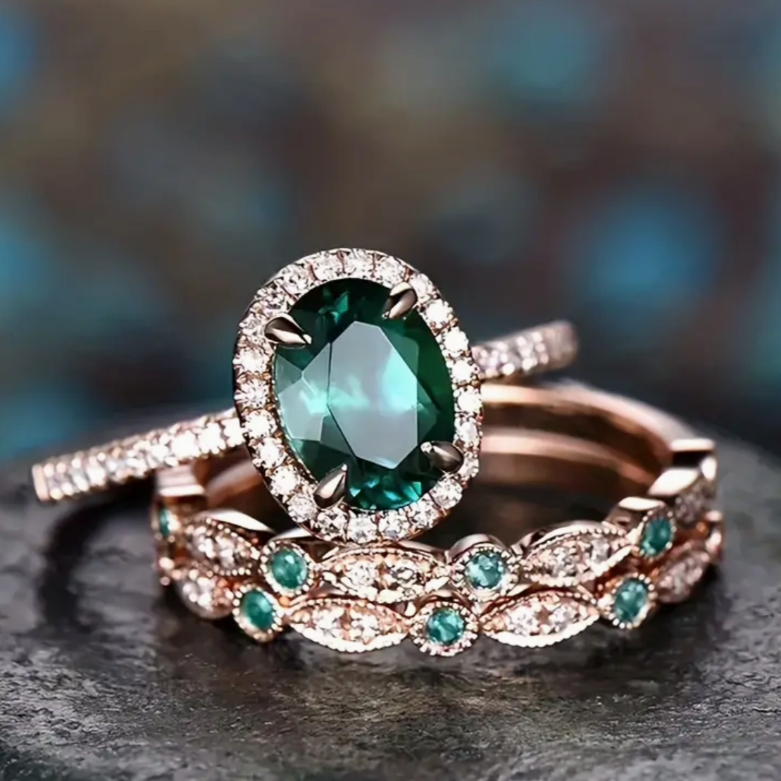 Bague Vintage en Zirconia Verte en Or Rose