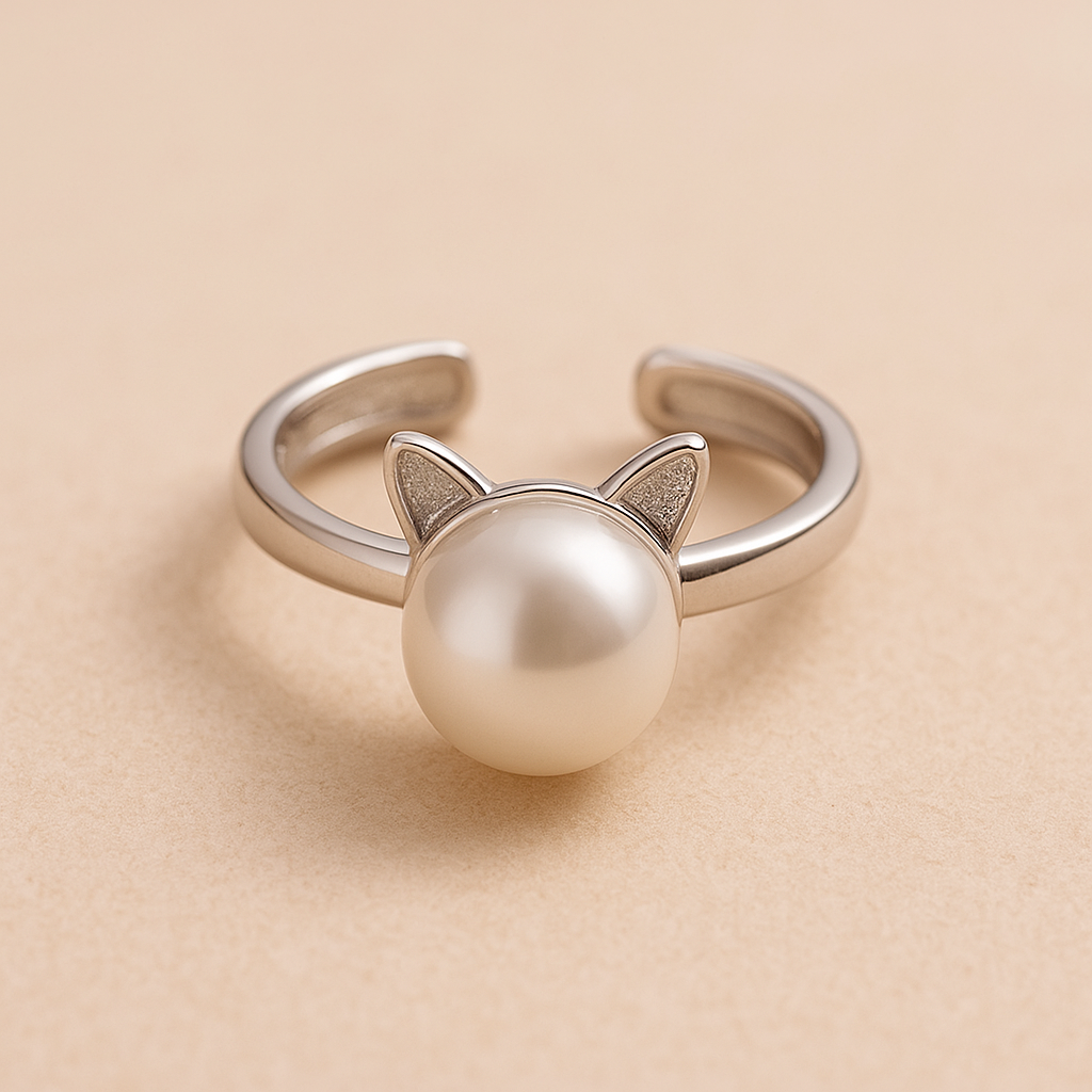 Magnifique Collier Chat en Perles avec Boucles d'Oreilles et Bague Bonus