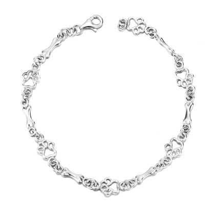 Bracelet En Argent À Motif Patte de Chien et Os