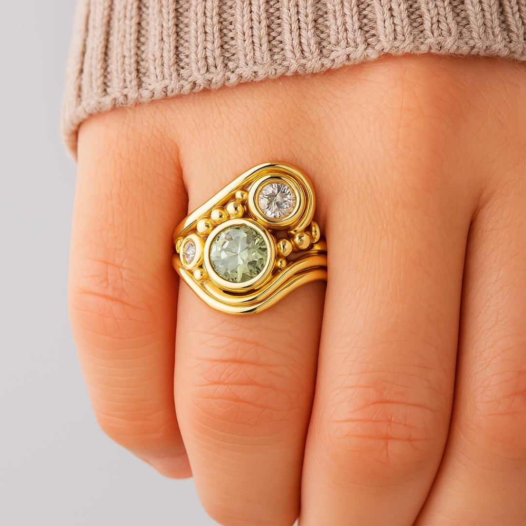 Bague en Zirconia Vert Doré Vintage