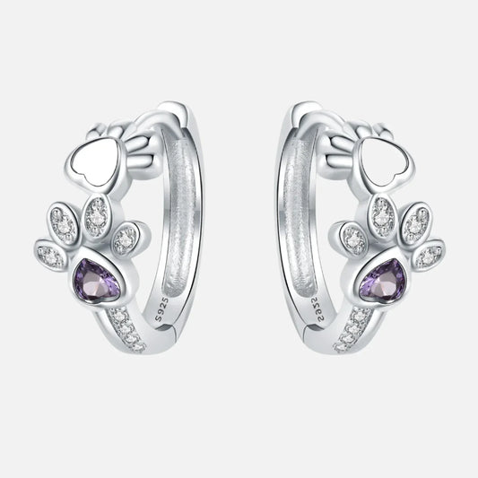 Boucles D'oreilles En Argent Avec Zircone et Pierre Précieuse en Forme de Cœur.