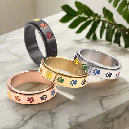 Bague Anti-Stress Rotative – Acier Inoxydable avec Pattes Arc-en-Ciel