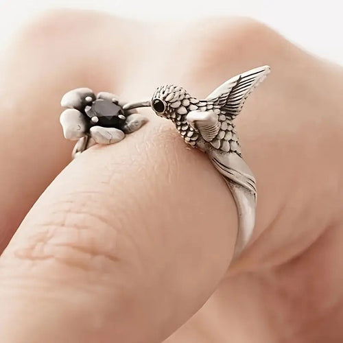 Bague Colibri & Fleur – Bague Ouvrante Ajustable pour Femmes