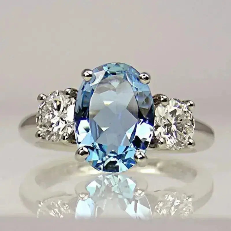 Bague avec cristal de diamant bleu en argent sterling
