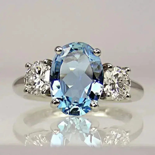 Bague avec cristal de diamant bleu en argent sterling