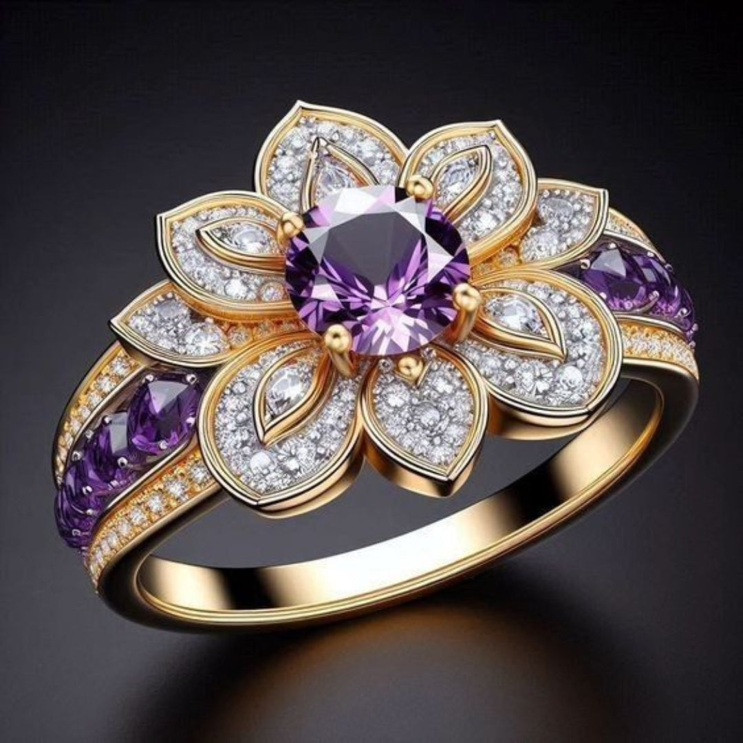 Bague Exotique Fleur Violet Brillant