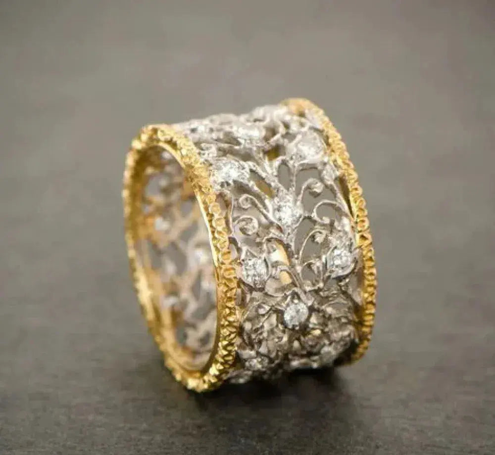 Bague en zirconium vintage en forme de lierre