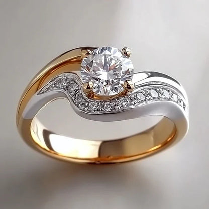 Bague Brillante Vintage Ondulée en Or et Argent